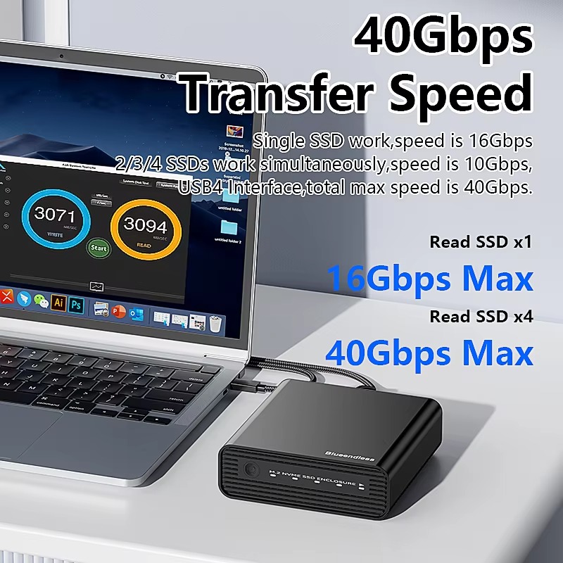 Aluminum M2 4-Bay USB4 Externa - Case Fans recension och pris